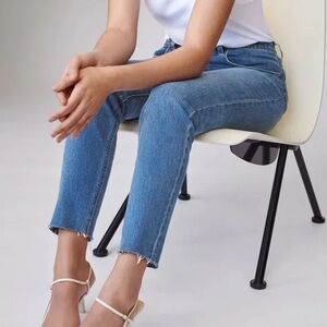 DENIM FORUM Yoko High Rise Slim Cropped Raw Hem